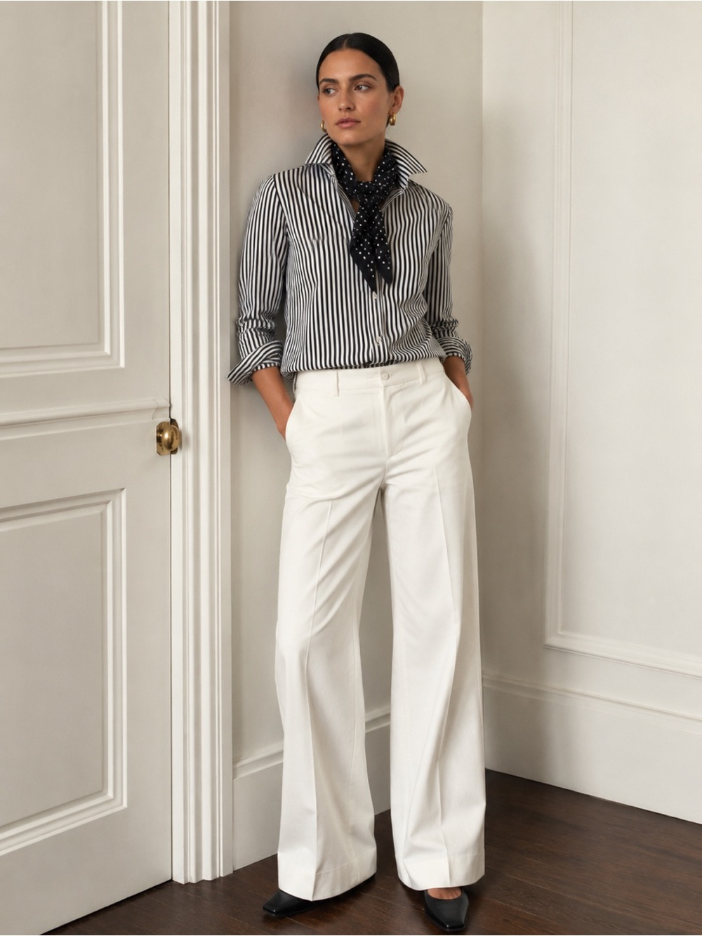 Ralph Lauren Collection- High-Rise Wide-Leg Trousers in White